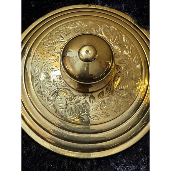 Vintage Brass & Stainless Steel Engraved Storage Bowl With Lid Made In India 734 - Picture 4 of 7
